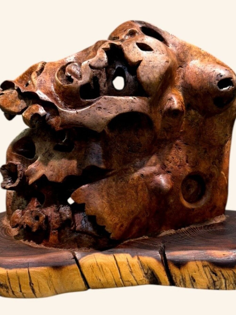 Vintage Burl Root Wood Abstract Sculpture Live Edge Base Organic Modern 17" - Picture 10 of 15